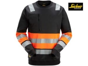 Snickers-8031-High-Vis-Klasse 1-Sweatshirt-0455-Black-High-Visibility-Orange-Voorkant